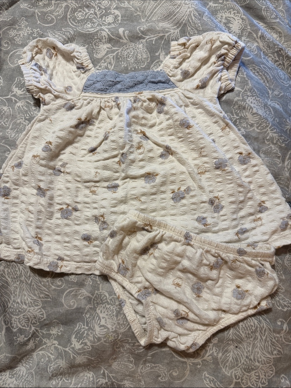 Modern Moments Cream Baby Two-Piece Top & Bloomers with Lavender Floral Print